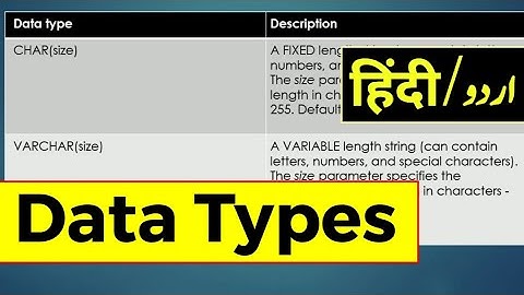 Lec-8: Data Types in SQL & MySQL Database | Hindi /Urdu
