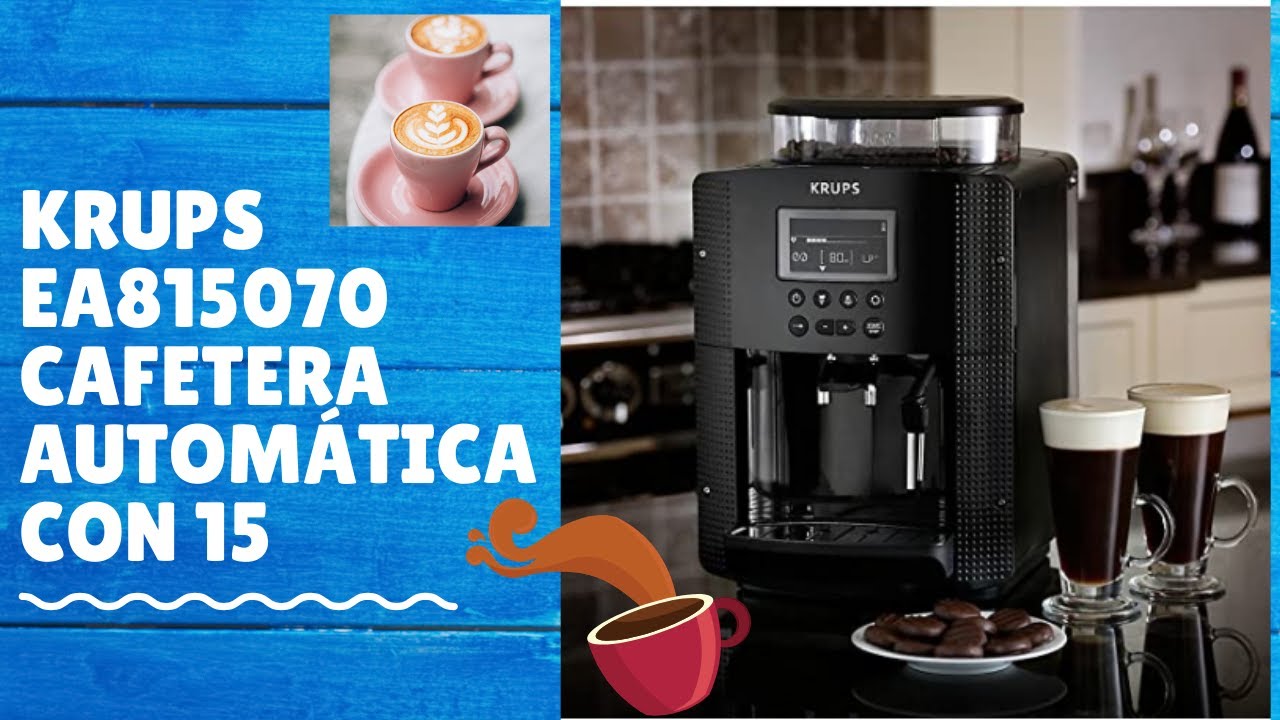 Sotel  Krups EA815070 - Cafetera automática con 15 bares de presión,  pantalla LCD, 3 niveles de intensidad de café, cantidad ajustable de 20 ml  a 220 ml, programa automático de limpieza