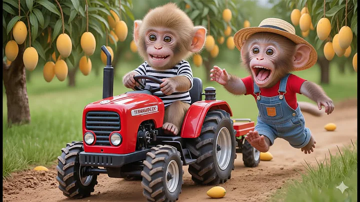 🐒🚜🦆 Baby Monkey Toto Harvests With Ducks and Tractors — Until a Thief Strikes! 🍎🌾TOTO MONKEY LIFE