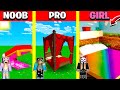 Minecraft Battle: INSIDE BED BASE HOUSE BUILD CHALLENGE - NOOB vs PRO vs GIRL / Animation