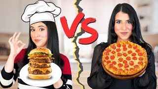 تحدي أكلي ضد أكل المطاعم 🍕🍔 | الفرق صادم ! 😱