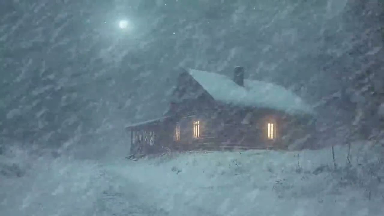 Snowy Cottage in Blizzard ❄️ | Strong Winter Wind Sounds for Deep Relaxation & Sleep