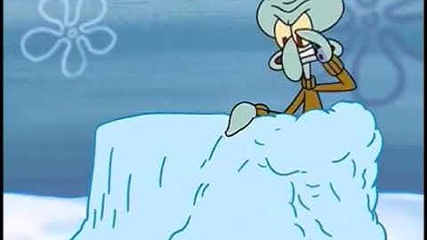 Squidward throwing snowballs
