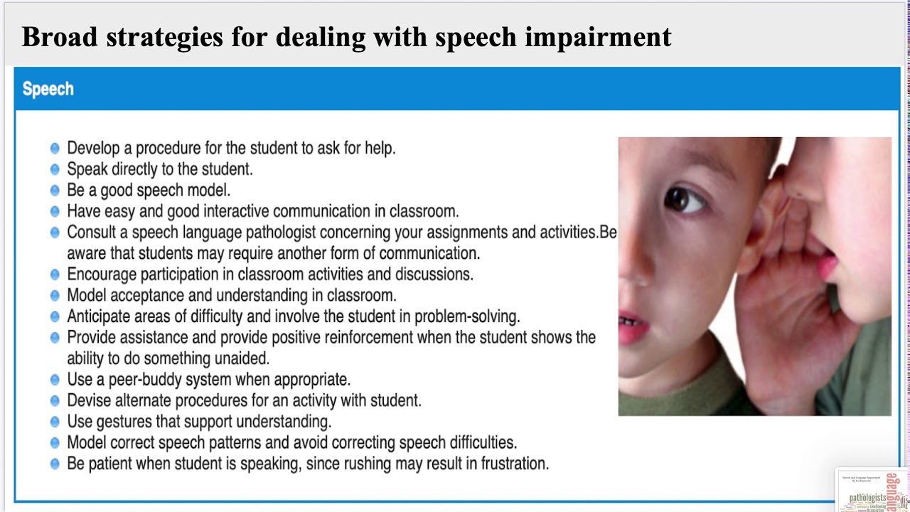 speech language impairment symptoms
