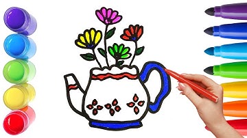 How To Draw cute FLOWER Drawing, Painting & Coloring For Kids and Toddlers_🌈🎨