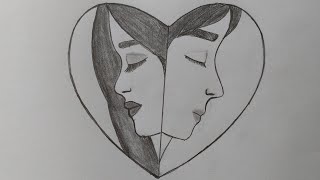 how to draw couple | boy and girl pencil sketch | رسم فتاة و شاب بقلب سهل للمبتدئين | رسم سهل