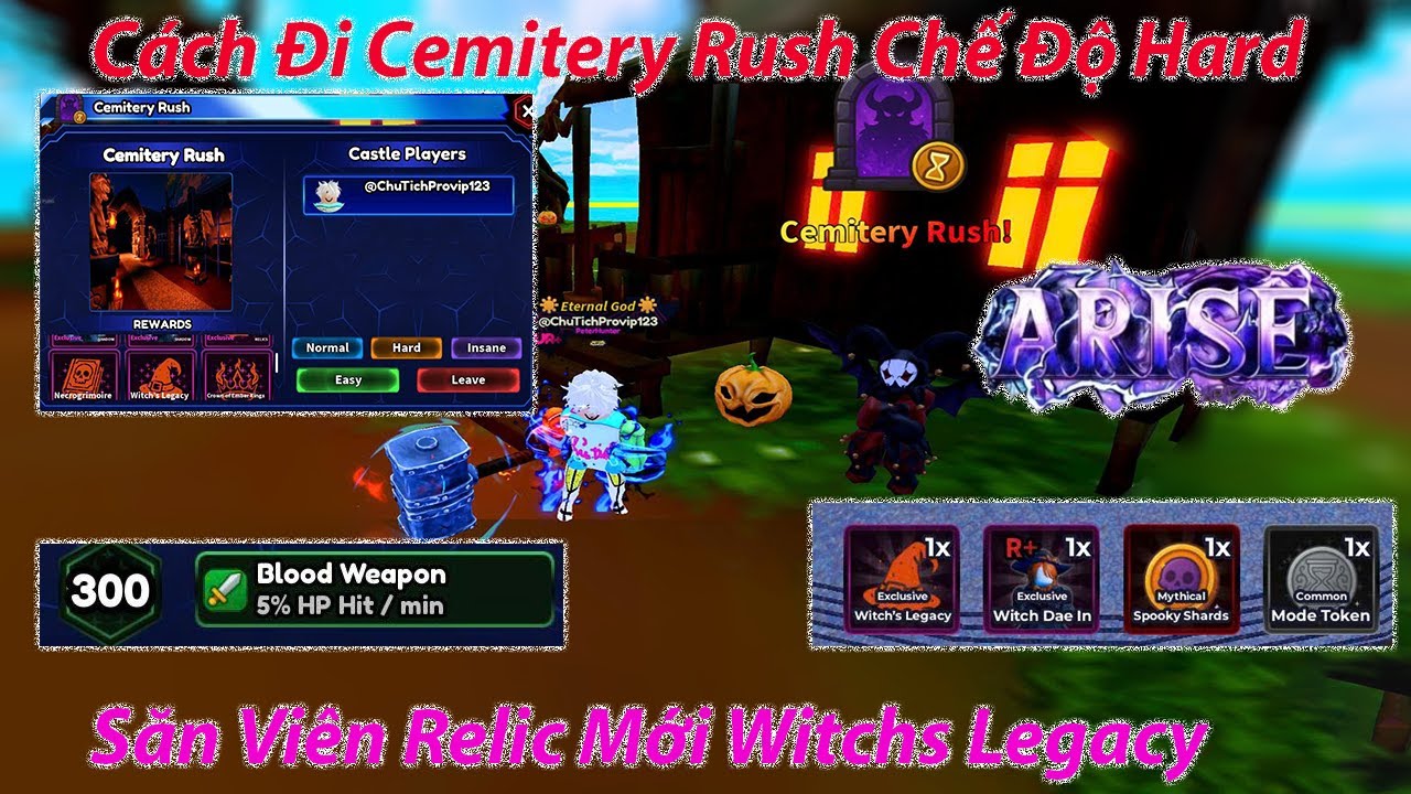 Arise Crossover - Cách Đi Cemitery Rush Chế Độ Hard Săn Viên Relic Mới Witchs Legacy | Roblox