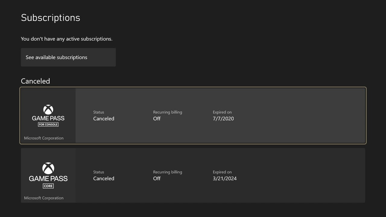 Xbox One X - Manage Subscriptions