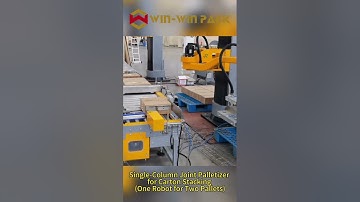 Single-column joint palletizer for carton stacking (one robot for two pallets) #palletizer #shorts