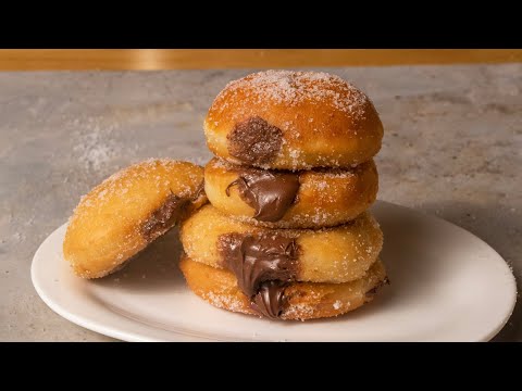 Nutella Bomboloni | Nutella Bomboloni recipe eggless | Nutella Stuffed Donuts | Nutella Doughnuts - video from Dohful