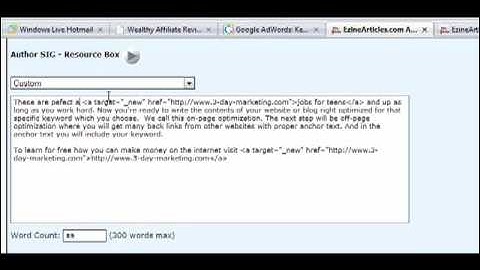Ezine Articles Bio Box