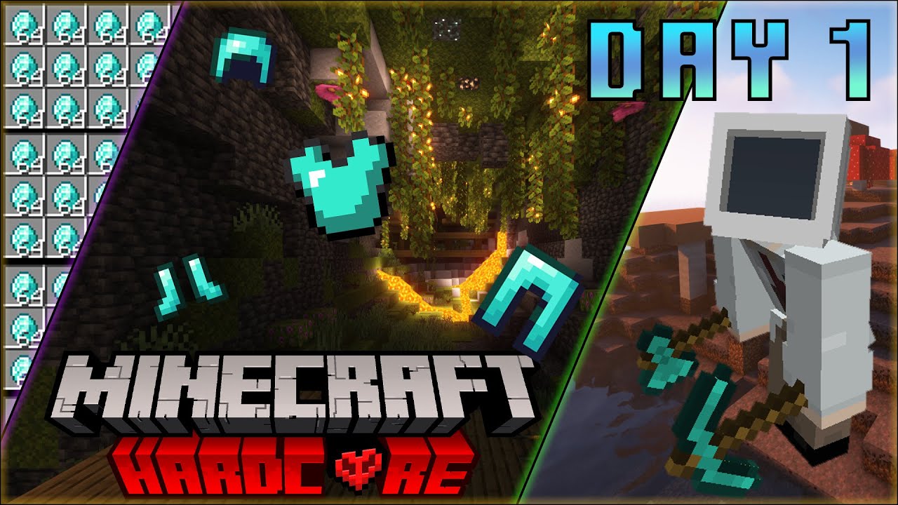 How to get Full Diamond armor on Day 1 of Hardcore Minecraft - YouTube