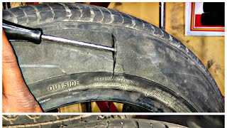 Tubeless tyre cut repair vulcanizing // Tyrepuncture repair