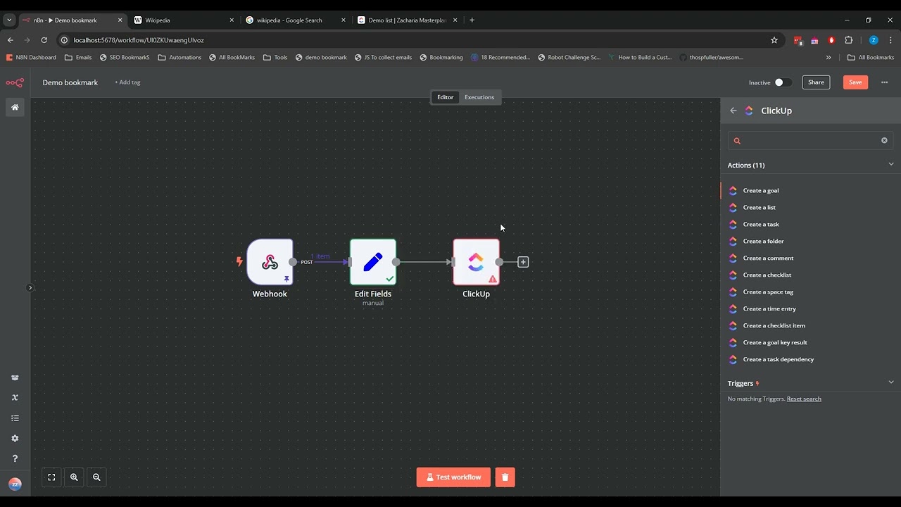 How to create a simple bookmarking app using n8n and clickup