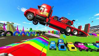 Flatbed Trailer McQueen Transportation with Truck   Speedbumps vs Cars vs jeep | BeamNG Drive #109 screenshot 3