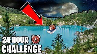 24 Hour Overnight Challenge in BOX FORT on LAKE