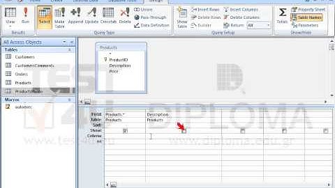 Create a new query that will display all fields from the Products table and all records where...
