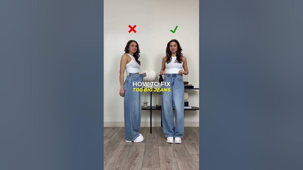 BEST JEANS HACK ever when its too big! 😱 Did you knew this?! #shorts #hacks #fashionhacks #fashion