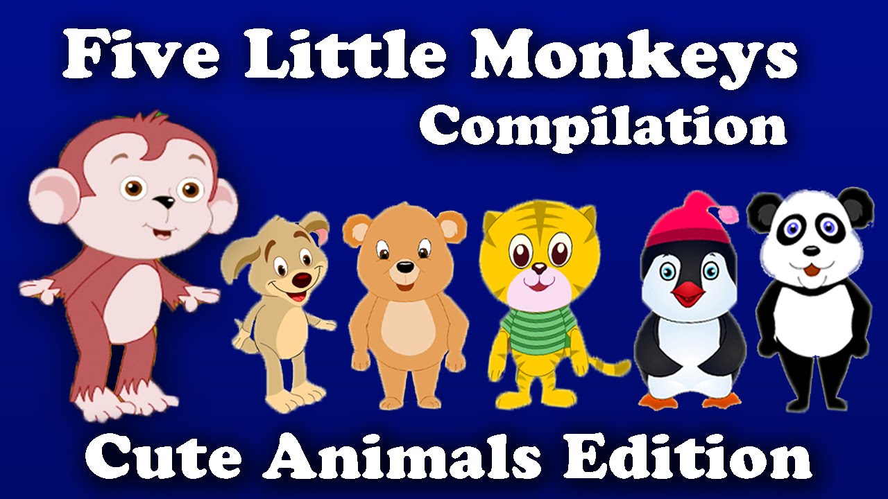 Five Little Monkeys Cute Animals Compilation | Animal Nursery Rhyme Collection | British Kids ...