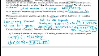 MTH 125 Module 1 Video #6: Personal Budgeting Wealth