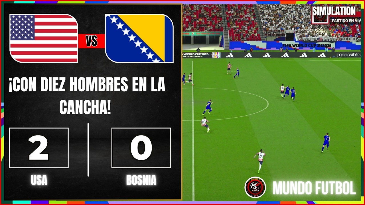 ¡CON DIEZ HOMBRES EN LA CANCHA! Bosnia Estados Unidos vence 2-0 a Bosnia y clasifica 😱 (Gameplay