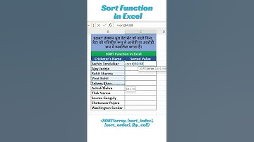 SORT Function in Microsoft Excel | Zero se Hero Bano #excel #exceltips #ytshorts