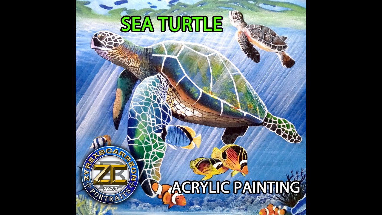 SEA TURTLE ACRYLIC PAINTING TUTORIAL by zbc portraits - YouTube