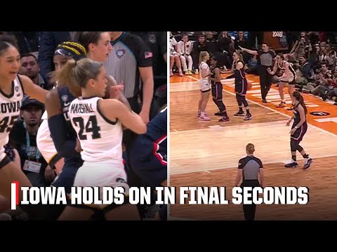 Iowa holds off UConn in final seconds after late foul, heads up play by Caitlin Clark