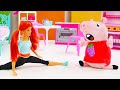 Свинка Пеппа худеет — Куклы Барби и фитнес — Видео про игрушки Свинка Пеппа на русском языке
