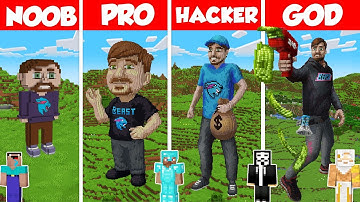 Mr Beast Statue Build Battle Challenge - Noob vs Pro vs Hacker vs God - Minecraft Animation