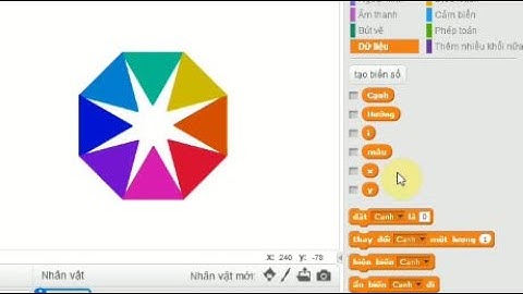 Lập trình Scratch trang trí đa giác đều từ các tam giác đều nhiều màu sắc