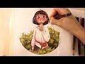 Watercolor Illustration "Matcha Girl" timelapse work in progress painting by Iraville thumbnail