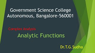 Complex Analysis: Analytic Functions
