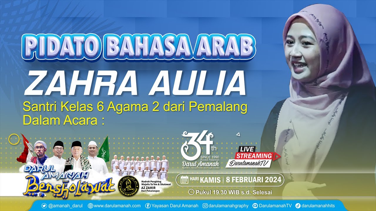PIDATO BAHASA ARAB | ZAHRA AULIA | Santri Kelas 6 Agama 2 dari Pemalang