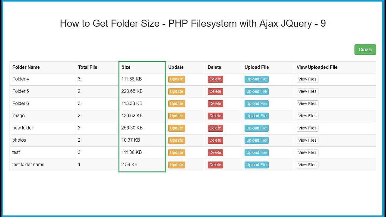 php sizeof  New Update  Cách lấy kích thước thư mục hoặc thư mục - Hệ thống tệp PHP với Ajax JQuery - 9