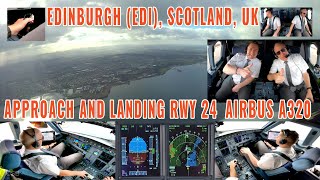 Edinburgh (EDI) | full approach Runway 24 | briefing, pilots, cockpit + charts | Airbus A320 | 4k