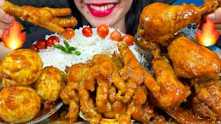 ASMR SPICY CHICKEN CURRY, CHICKEN FEET CURRY, EGG CURRY, RICE MUKBANG MASSIVE Eating Sounds