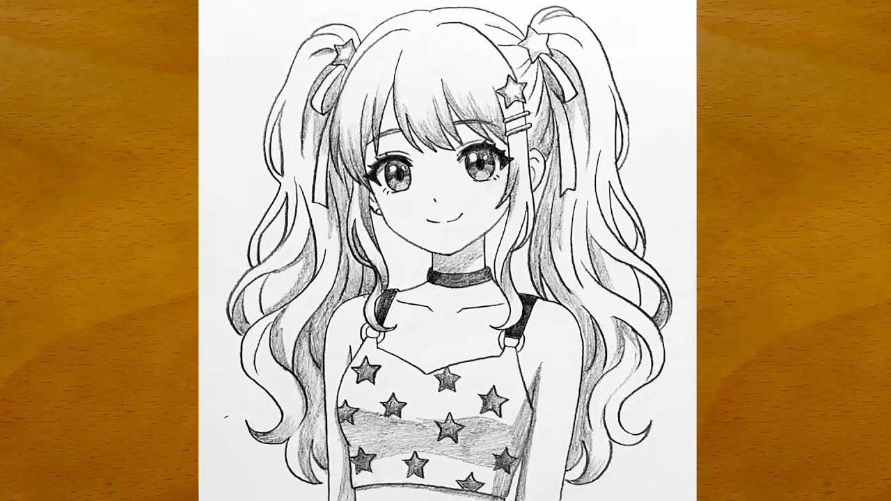 Как нарисовать милую аниме-девушку шаг за шагом | Простой эскиз карандашом