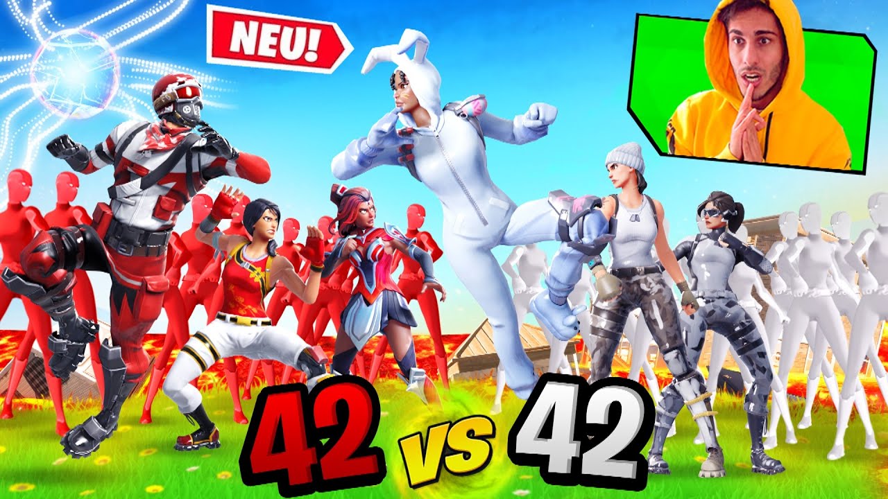 42x ROTE Skins GEGEN 42x WEISSE Skins in Fortnite! (sehr spannend)
