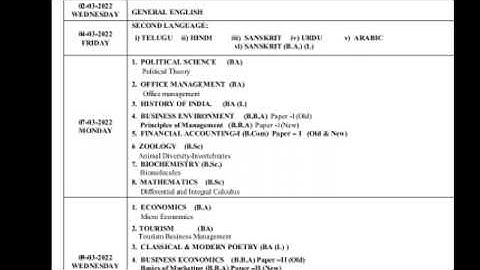 TS KAKATIYA UNIVERSITY DEGREE SEMESTER EXAMINATIONS TIME TABLE RELEASED 2022/1st sem 3rd sem 5th sem