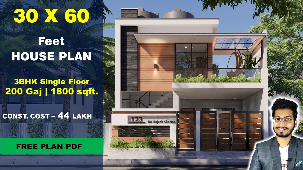 30x60 3 BHK Single Floor House Plan 200 Gaj 1800 Sqft 30 60 