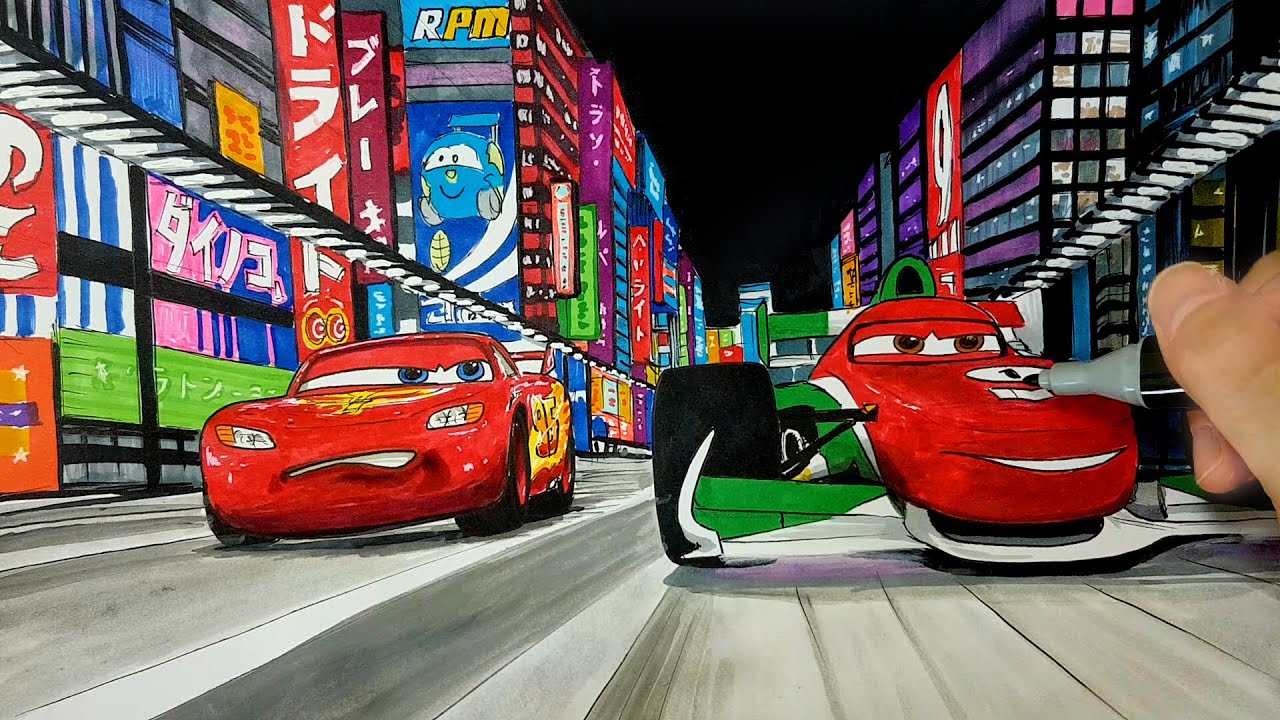 Draw LIGHTNING McQUEEN vs FRANCESCO . CARS 2 TOKYO RACE Drawing and  Coloring Pages | Tim Tim TV - YouTube