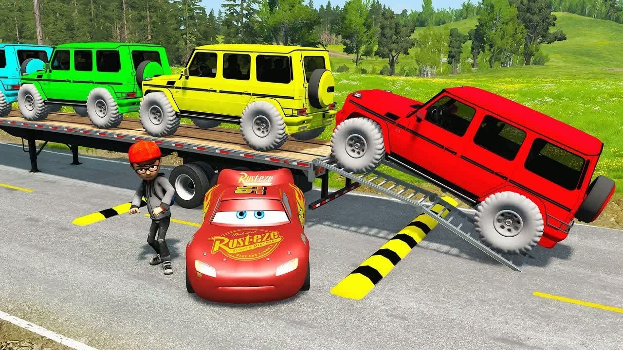 Flatbed Truck McQueen | Transportation with Truck - Pothole vs Car #19| BeamNG.Drive Gameplay
