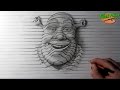 Как нарисовать простой рисунок 3D карандашом на бумаге  ШРЕК. How to draw 3D pencil Shrek