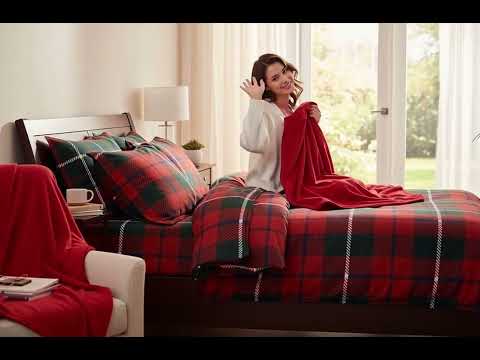 Євро розмір. Фланелева (байкова) постільна білизна  100% бавовна. Червоний в клітинку новорічний. Туреччина.  Зимова тепла постіль, видео 1