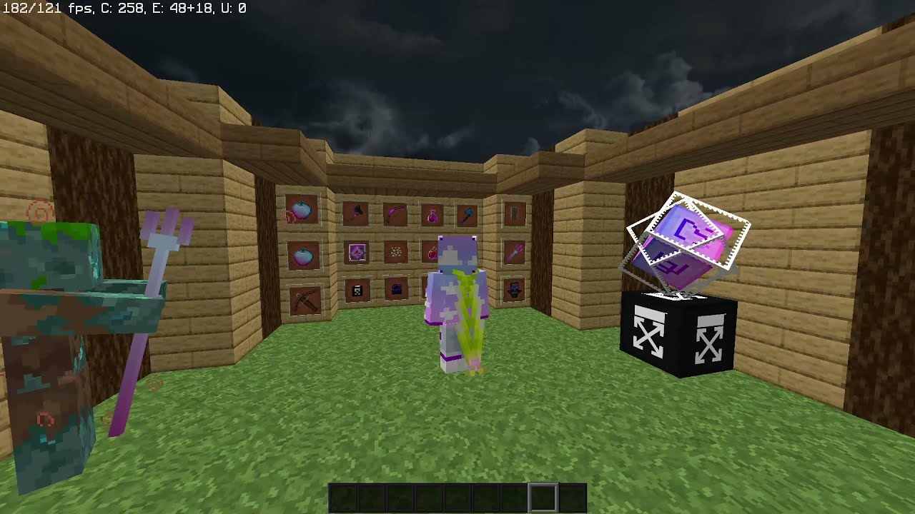 Skilleasy's Pack 4.0 Minecraft resource pack showcasing custom armor, netherite sword with knockback indicator, and vibrant sky textures for PvP gameplay.