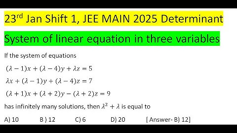 If the system of equations (λ-1)x+(λ-4)y+λz=5  λx+(λ-1)y+(λ-4)z=7 (λ+1)x+(λ+2)y-(λ+2)z=9has infinite