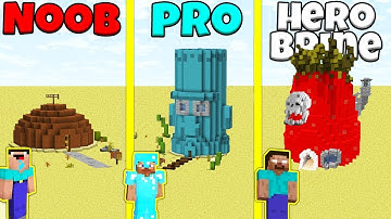 Minecraft Battle: NOOB vs PRO vs HEROBRINE: SPONGE BOB HOUSE BUILD CHALLENGE / Animation