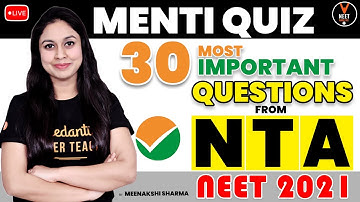 30 Most Important Questions From NTA | NEET 2021 Preparation | NEET Biology | Meenakshi Ma