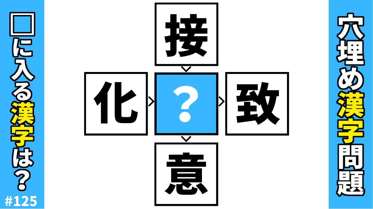 【漢字穴埋めクイズ125】マス埋め漢字クイズ空欄に共通する漢字を入れ4つの二字熟語を完成させる脳トレ漢字問題